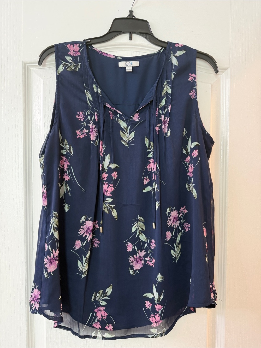 croft & barrow Navy Floral Tie-Front Tank